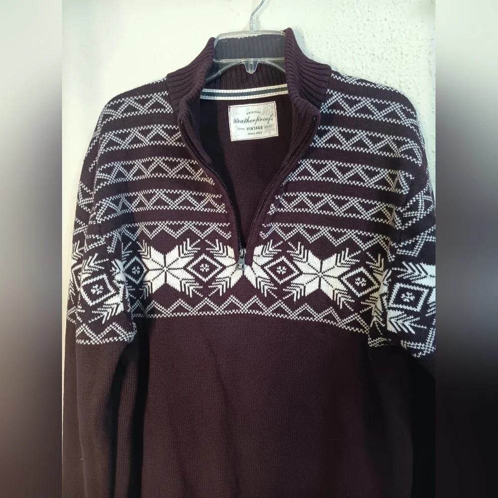 Weatherproof Men's Burgundy Snowflake Zip-Up Sweater